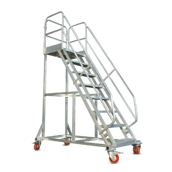 Aluminium Rolling ladders with handrails on nexriseindia.in